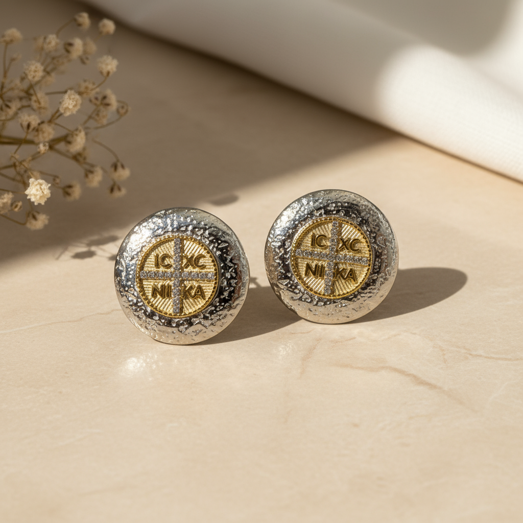 Ατσάλινα δίχρωμα σκουλαρίκια με κωνσταντινάτο και ζιργκόν – Divine Shine Earrings by So Cute by Dimi