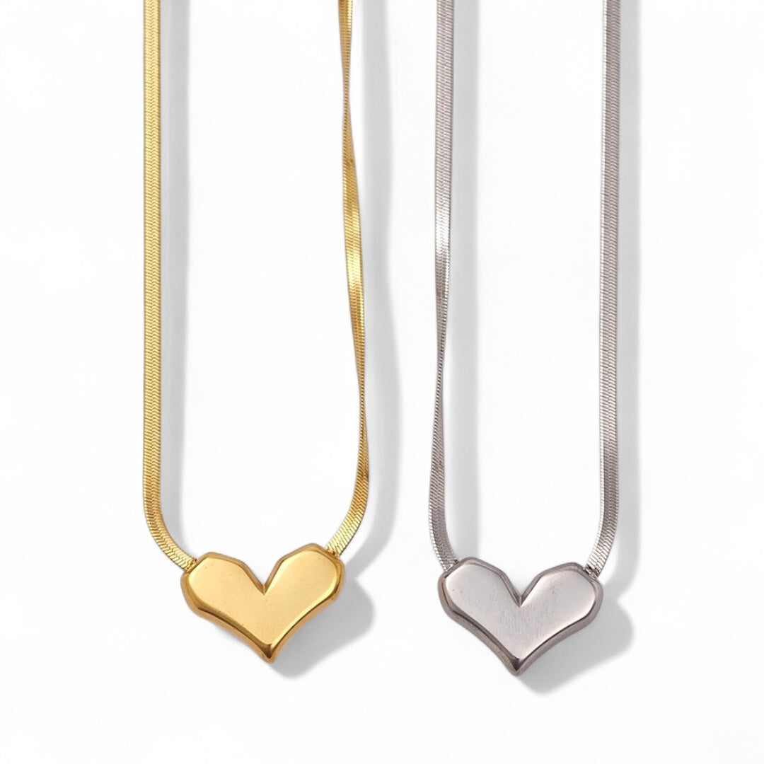 Κολιέ Urban Heart από ανοξείδωτο ατσάλι σε snake chain με καρδιά, χρυσό/ασημί – minimal fashion jewelry – So Cute by Dimi