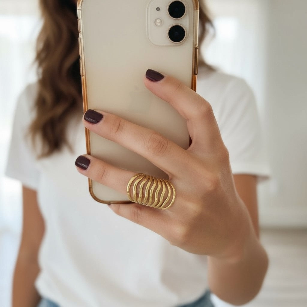 Ατσάλινο δαχτυλίδι με κυματιστό σχέδιο σε χρυσό και ασημί – So Cute by Dimi