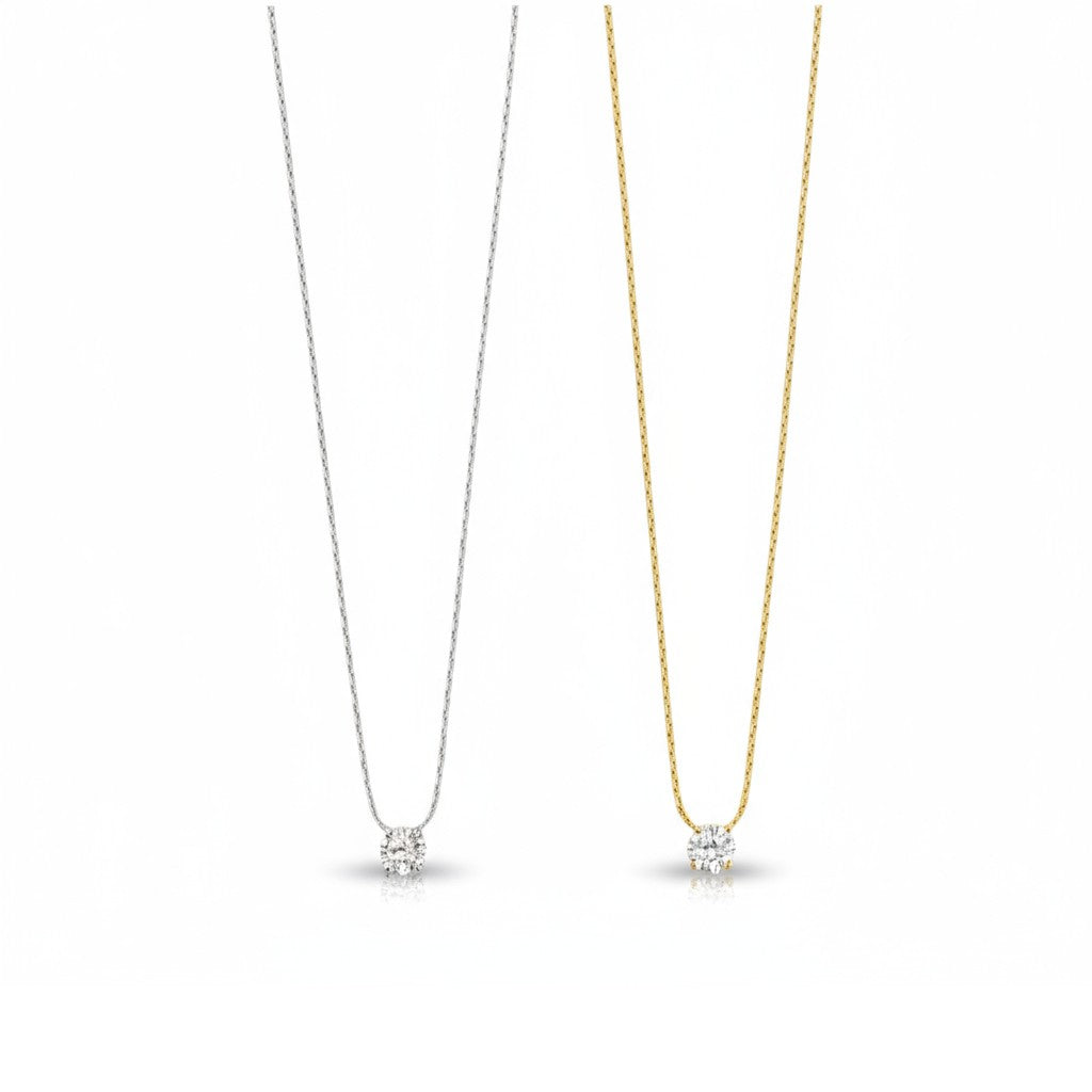 Lumière – Ατσάλινο Κολιέ με Μονό Ζιργκόν - So Cute by Dimi