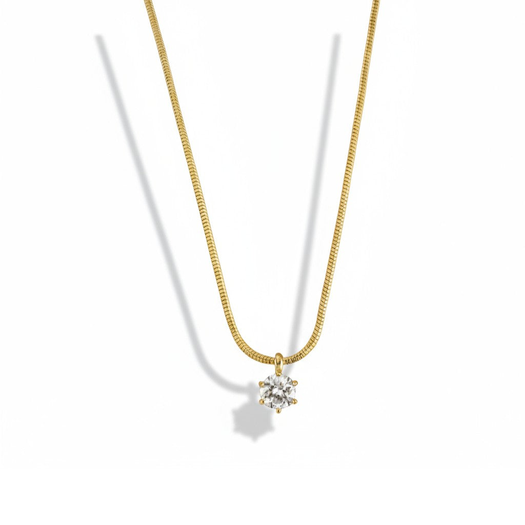 Κολιέ Classic Solitaire από ατσάλι με ζιργκόν σε χρυσό