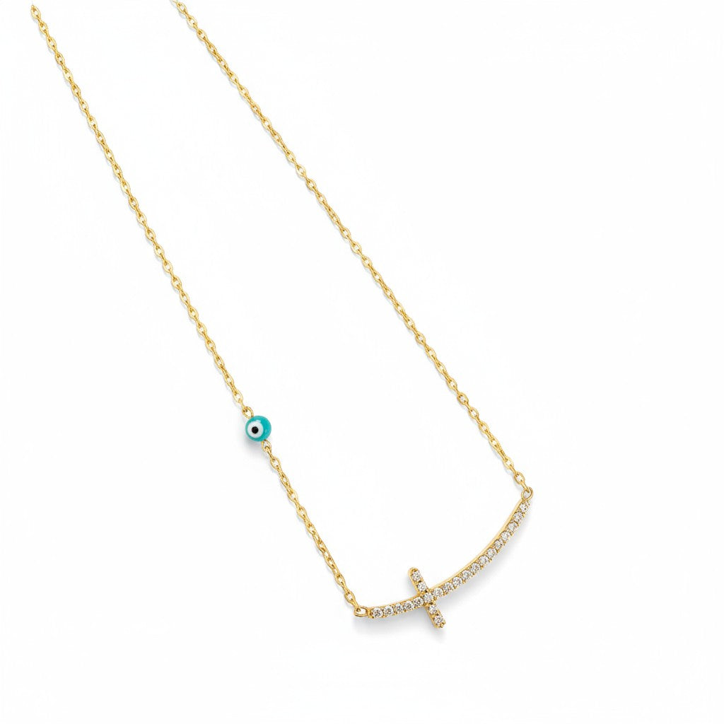 Κολιέ “Faith Spark” με σταυρό και ματάκι – So Cute by Dimi