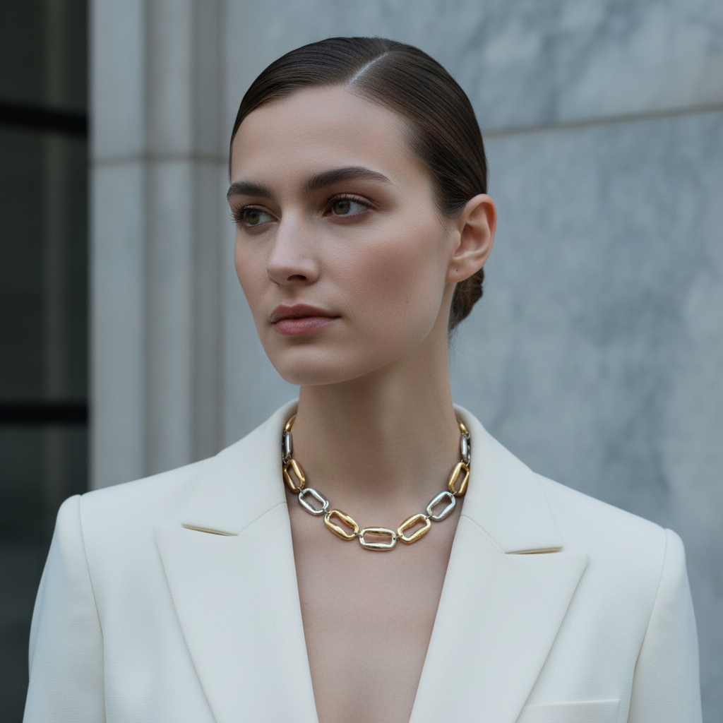 Ατσάλινο statement κολιέ Bold Links με μεγάλους κρίκους σε διχρωμία So Cute by Dimi