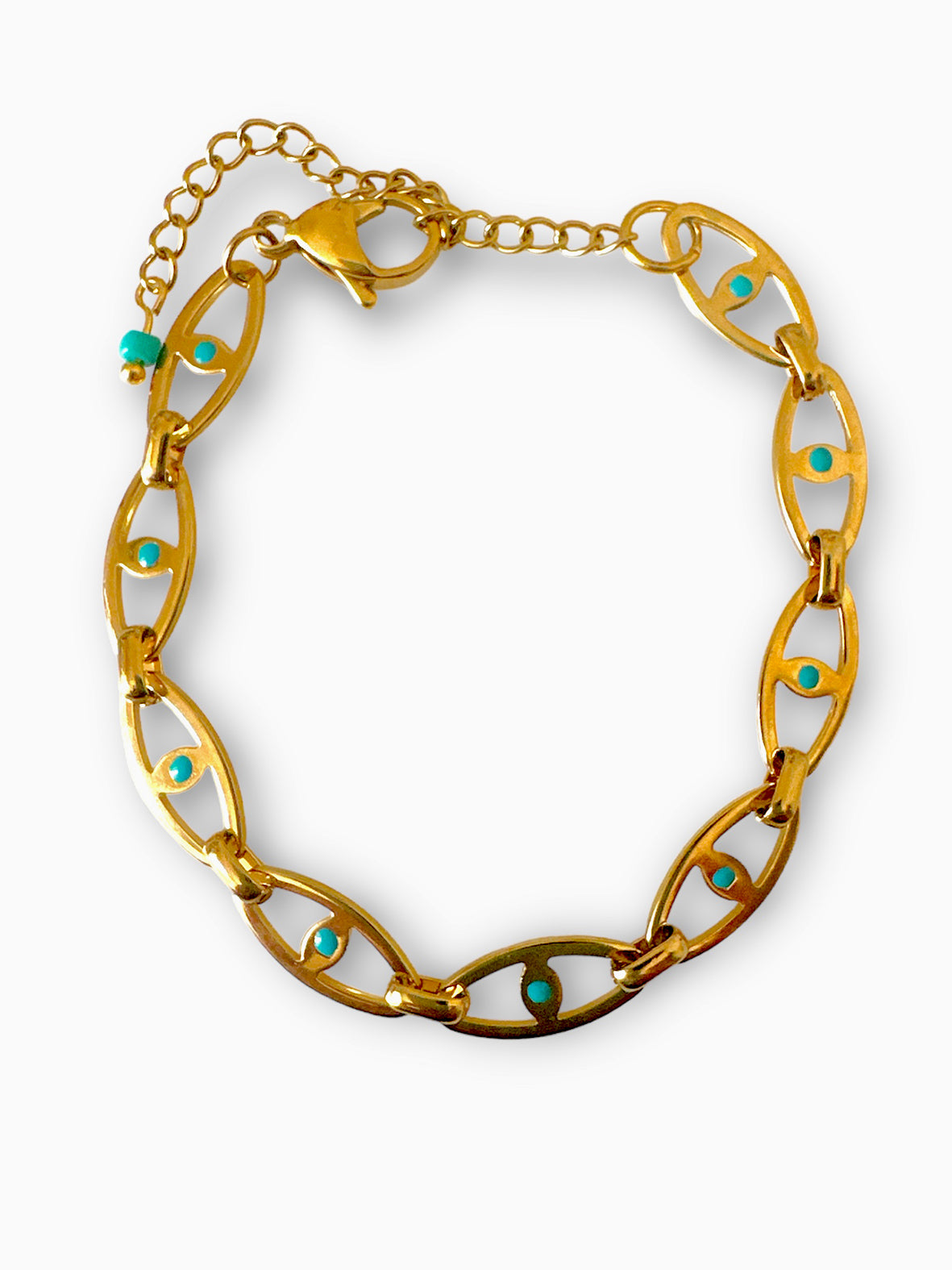 Ατσάλινη αλυσίδα χεριού με τυρκουάζ σμάλτο - So Cute by Dimi