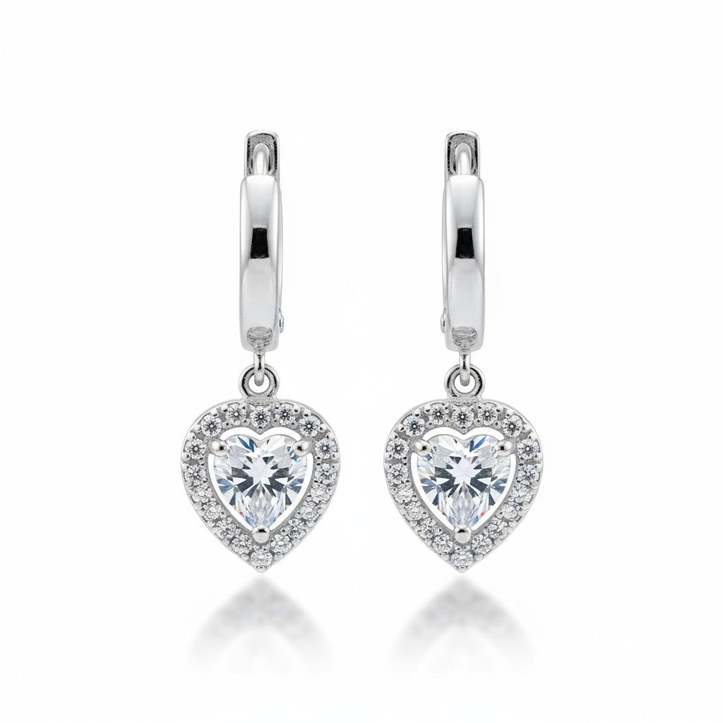 Amor Earrings – Ατσάλινα σκουλαρίκια με κρικάκι και καρδιά με ζιργκόν σε ασημί | So Cute by Dimi