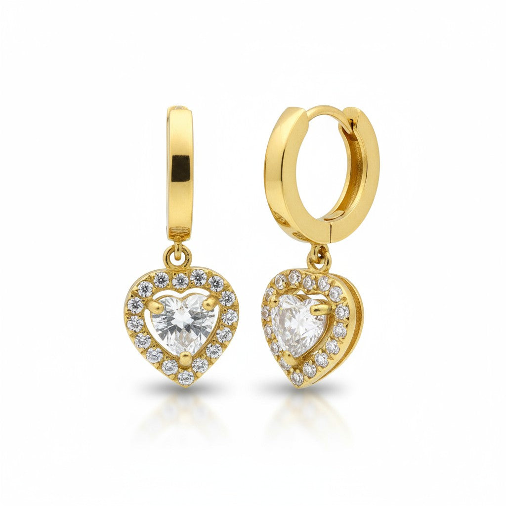 Amor Earrings – Ατσάλινα σκουλαρίκια με κρικάκι και καρδιά με ζιργκόν σε χρυσo | So Cute by Dimi