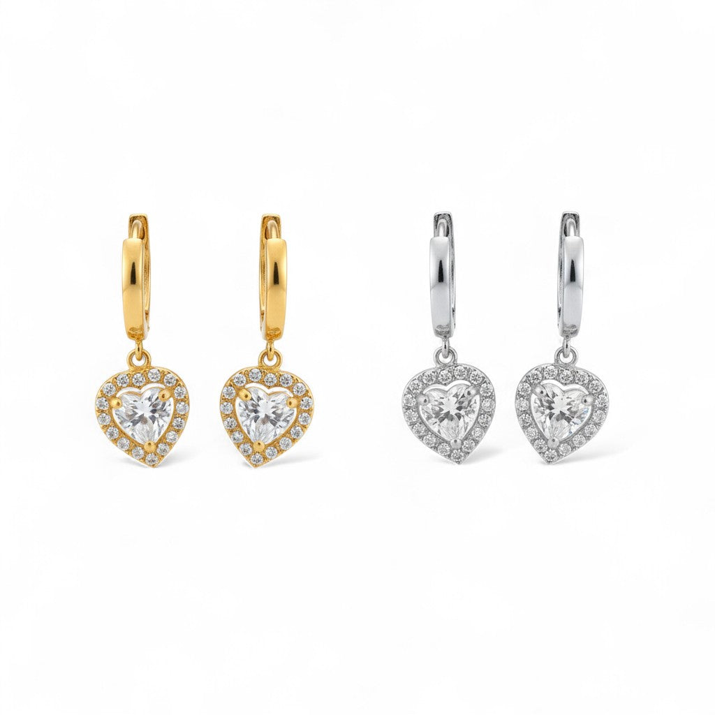 Amor Earrings – Ατσάλινα σκουλαρίκια με κρικάκι και καρδιά με ζιργκόν σε χρυσό και ασημί | So Cute by Dimi