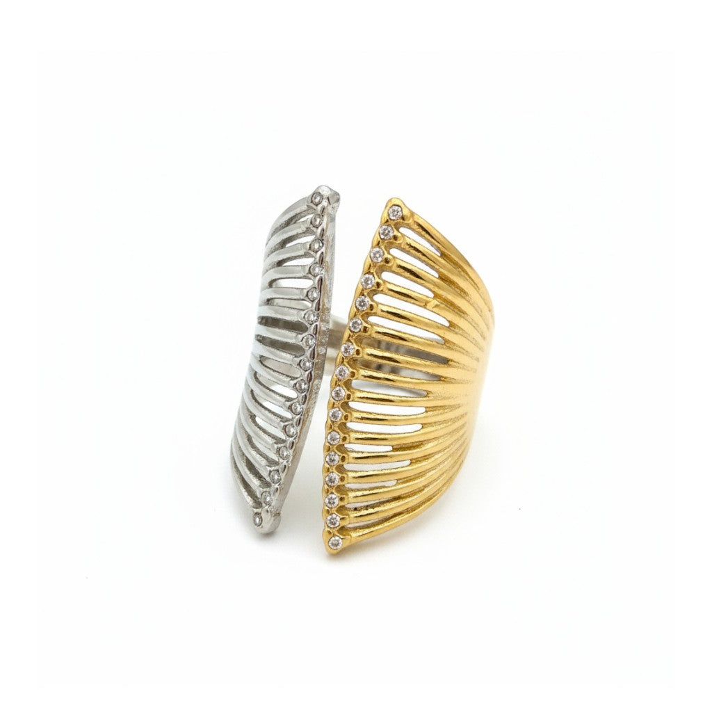 Ατσάλινο δαχτυλίδι one size με ζιργκόν σε χρυσό και ασημί χρώμα So Cute by Dimi