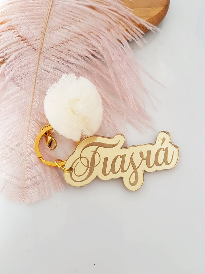 Μπρελόκ καθρέφτης με πον πον (μαμά, νονά, θεία, γιαγιά, sister, teacher, όνομα) - So Cute by Dimi