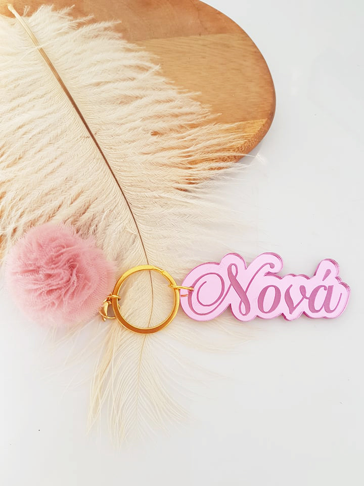 Μπρελόκ καθρέφτης με πον πον (μαμά, νονά, θεία, γιαγιά, sister, teacher, όνομα) - So Cute by Dimi