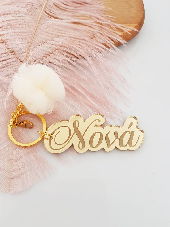 Μπρελόκ καθρέφτης με πον πον (μαμά, νονά, θεία, γιαγιά, sister, teacher, όνομα) - So Cute by Dimi