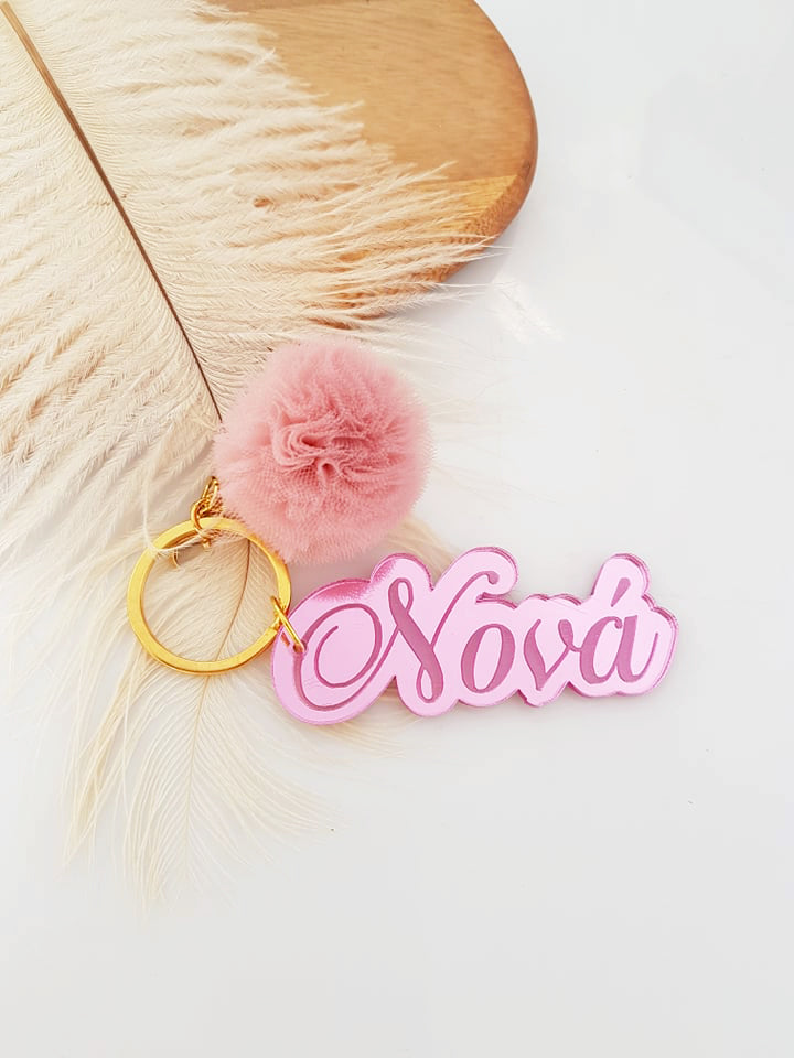 Μπρελόκ καθρέφτης με πον πον (μαμά, νονά, θεία, γιαγιά, sister, teacher, όνομα) - So Cute by Dimi