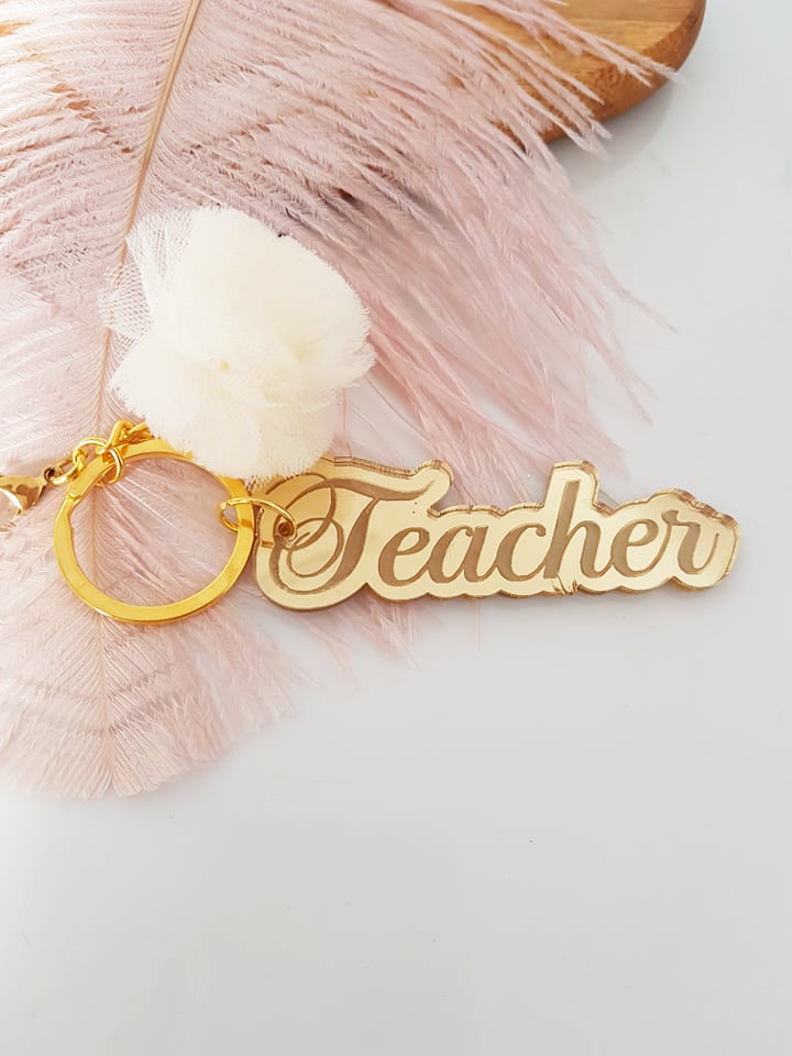 Μπρελόκ καθρέφτης με πον πον (μαμά, νονά, θεία, γιαγιά, sister, teacher, όνομα) - So Cute by Dimi