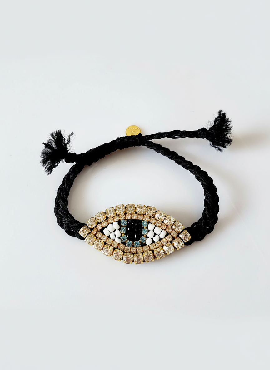 Χειροποίητο βραχιόλι με πλεκτό κορδόνι και μεγάλο μοτίφ ματιού με στρας – Shiny Eye Medium – So Cute by Dimi