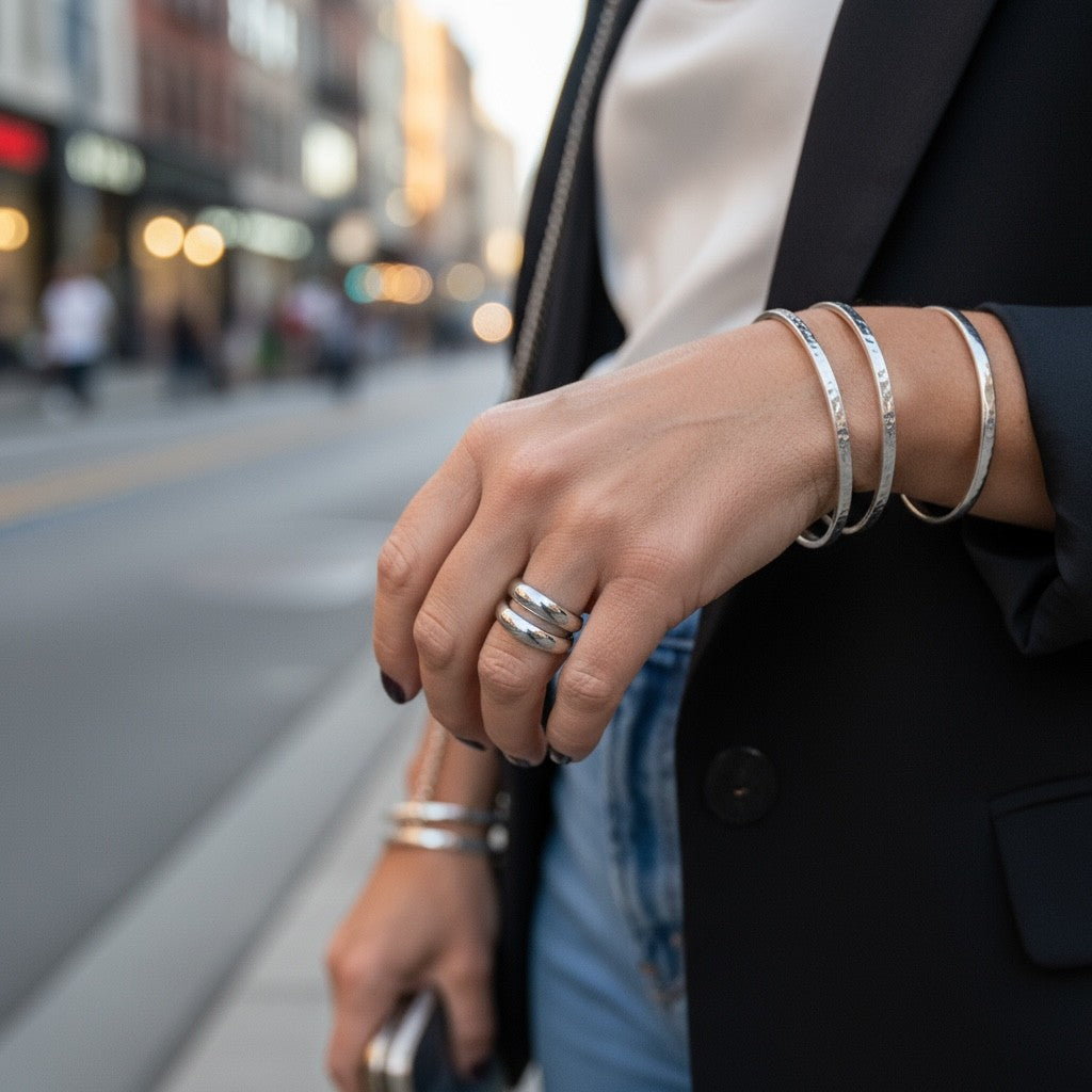 Ατσάλινο δαχτυλίδι με διπλή μπάρα σε χρυσό και ασημί – So Cute by Dimi