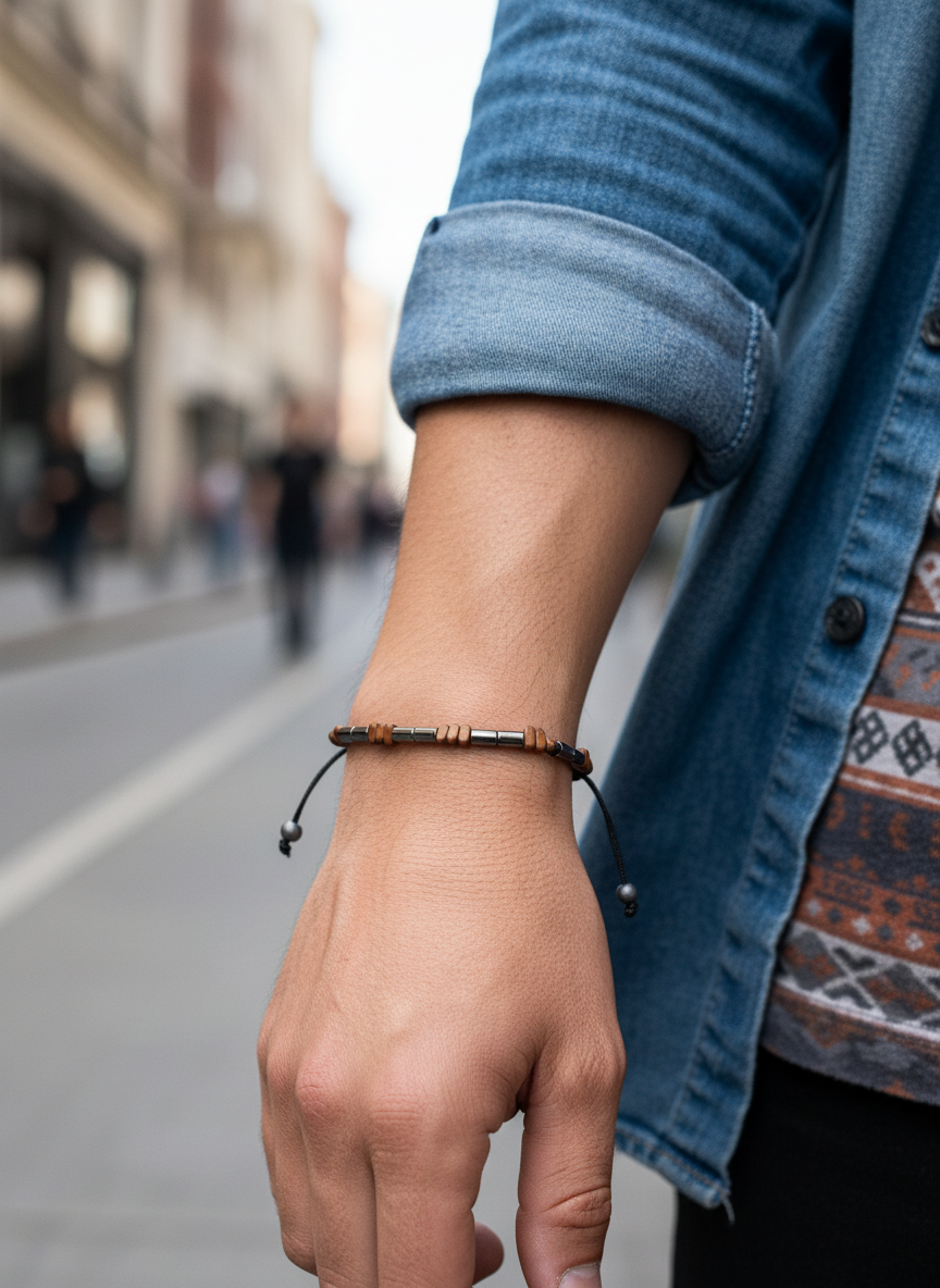 Ανδρικό βραχιόλι με σωληνωτό αιματίτη και ακανόνιστες ροδέλες – So Cute by Dimi