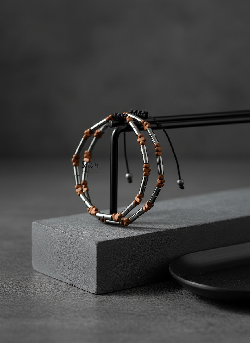 Ανδρικό βραχιόλι με σωληνωτό αιματίτη και ακανόνιστες ροδέλες – So Cute by Dimi