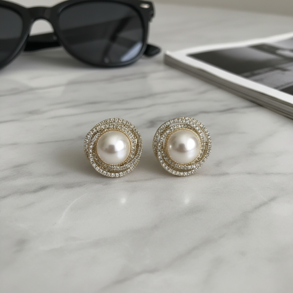 Σκουλαρίκια με πέρλα και στρας σε χρυσό φινίρισμα – Halo Glow Earrings So Cute by Dimi.