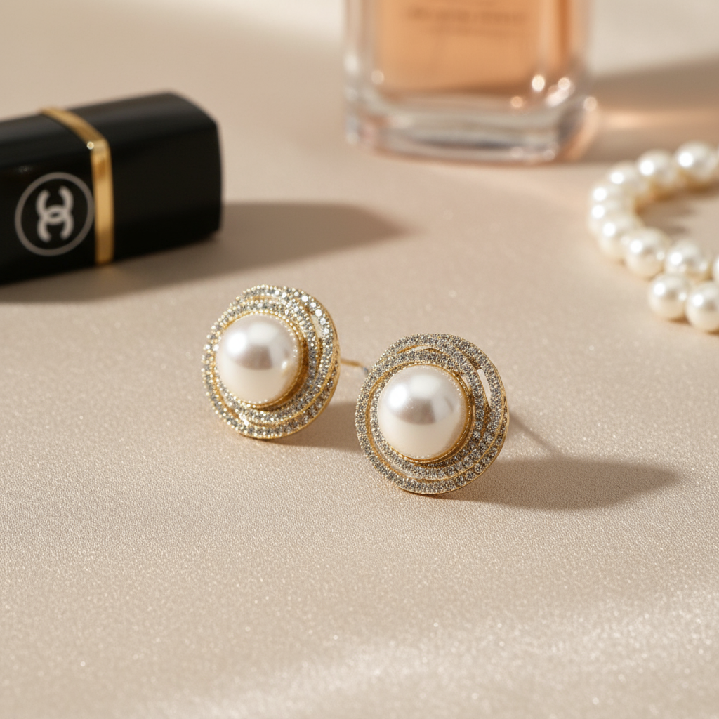 Σκουλαρίκια με πέρλα και στρας σε χρυσό φινίρισμα – Halo Glow Earrings So Cute by Dimi.