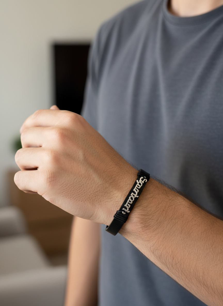 Χειροποίητο ανδρικό δερμάτινο βραχιόλι ‘μπαμπάς’ με ταυτότητα – So Cute by Dimi