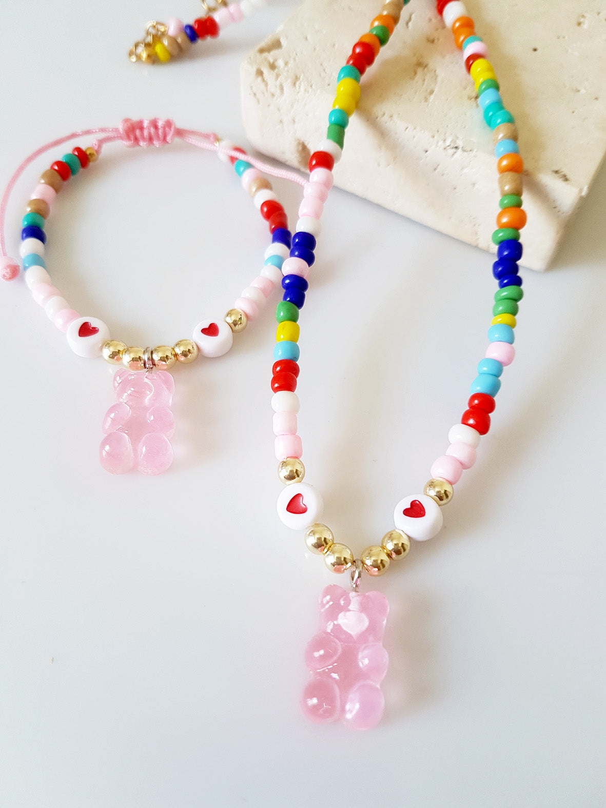 Παιδικό κολιέ με πολύχρωμες χάντρες και αρκουδάκι - So Cute by Dimi