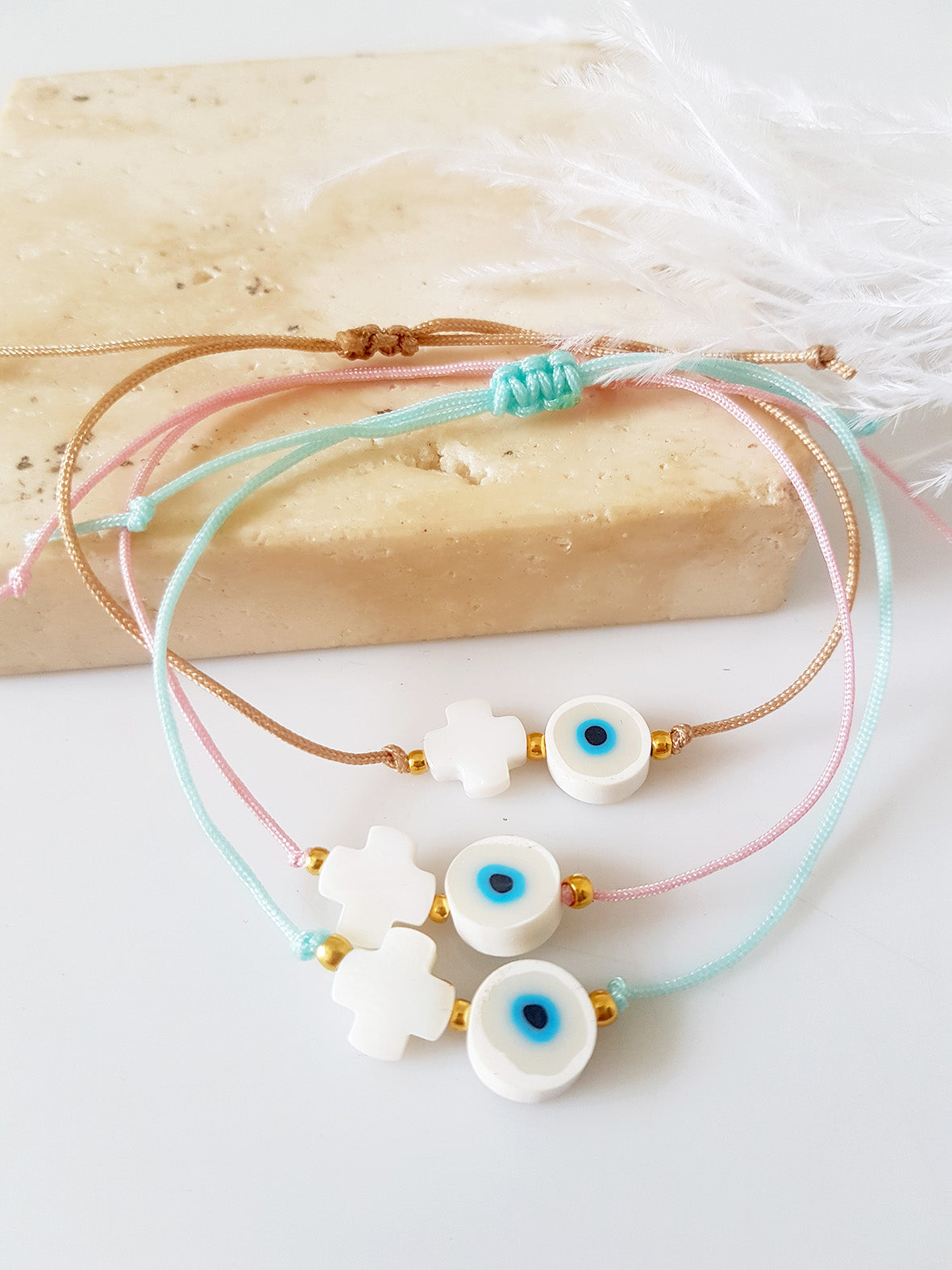 Μαρτυρικό βραχιόλι με μάτι και σταυρό φίλντισι, σε συσκευασία 50 τεμαχίων - So Cute by Dimi