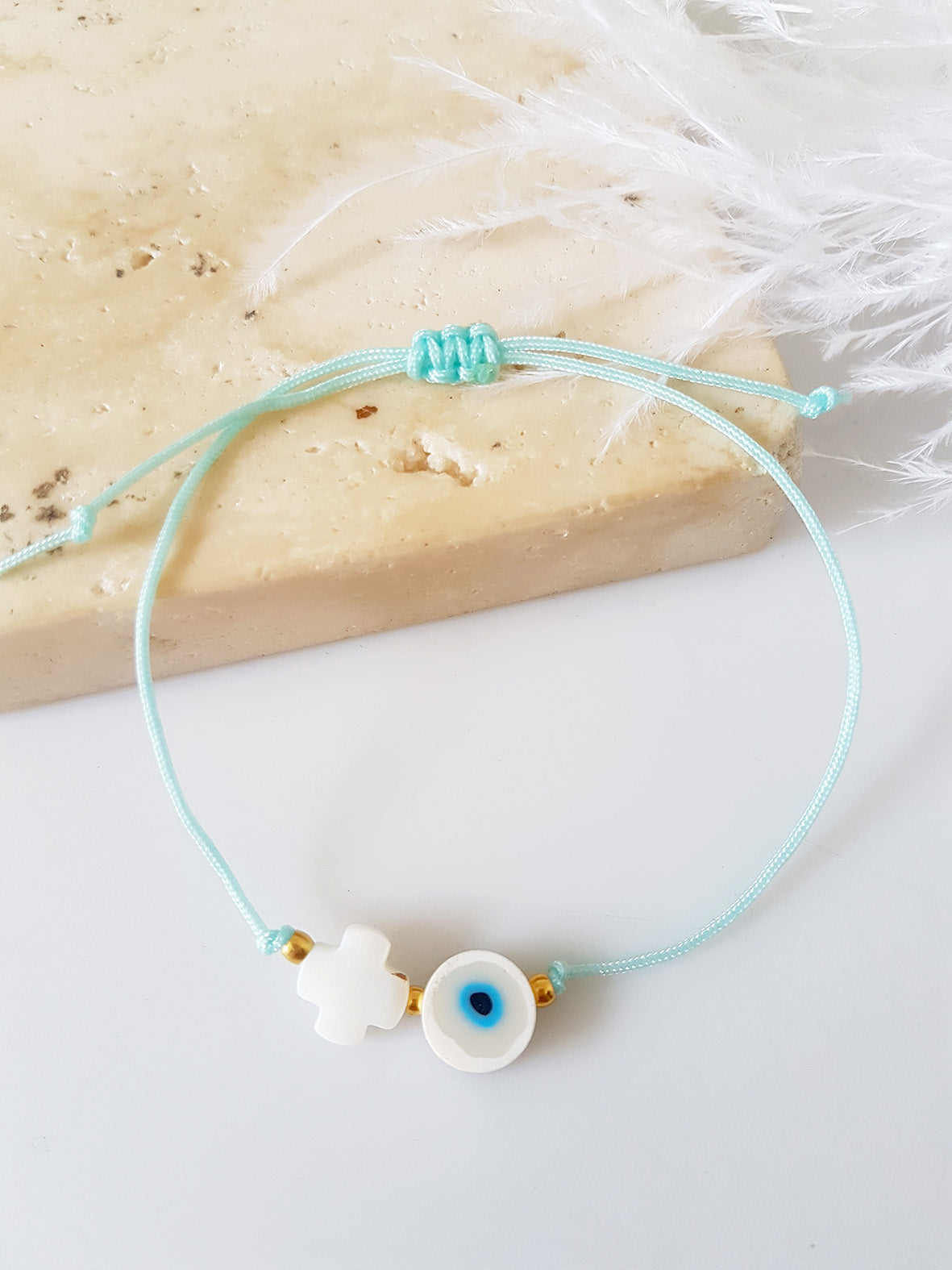 Μαρτυρικό βραχιόλι με μάτι και σταυρό φίλντισι, σε συσκευασία 50 τεμαχίων - So Cute by Dimi