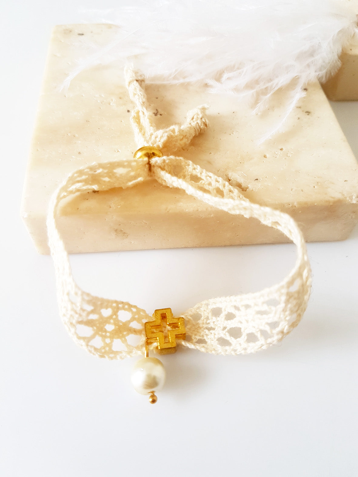 Μαρτυρικό βραχιόλι με δαντέλα και πέρλα, σε συσκευασία 50 τεμαχίων - So Cute by Dimi