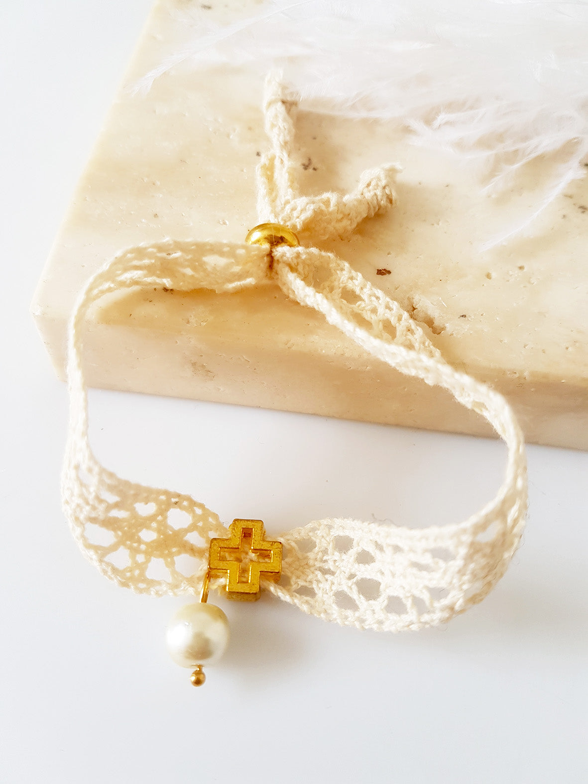 Μαρτυρικό βραχιόλι με δαντέλα και πέρλα, σε συσκευασία 50 τεμαχίων - So Cute by Dimi