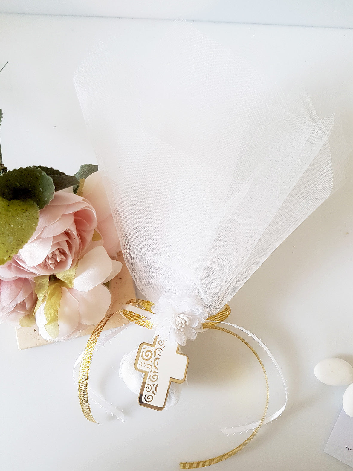 Τούλινη μπομπονιέρα γάμου με σταυρό - So Cute by Dimi