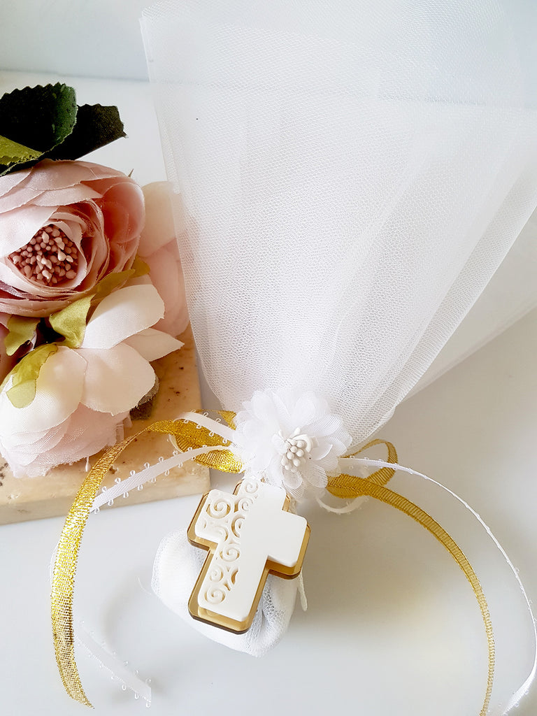 Τούλινη μπομπονιέρα γάμου με σταυρό - So Cute by Dimi