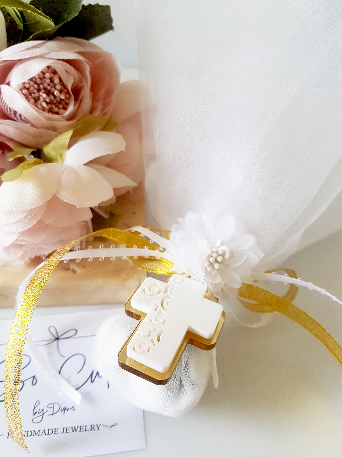 Τούλινη μπομπονιέρα γάμου με σταυρό - So Cute by Dimi