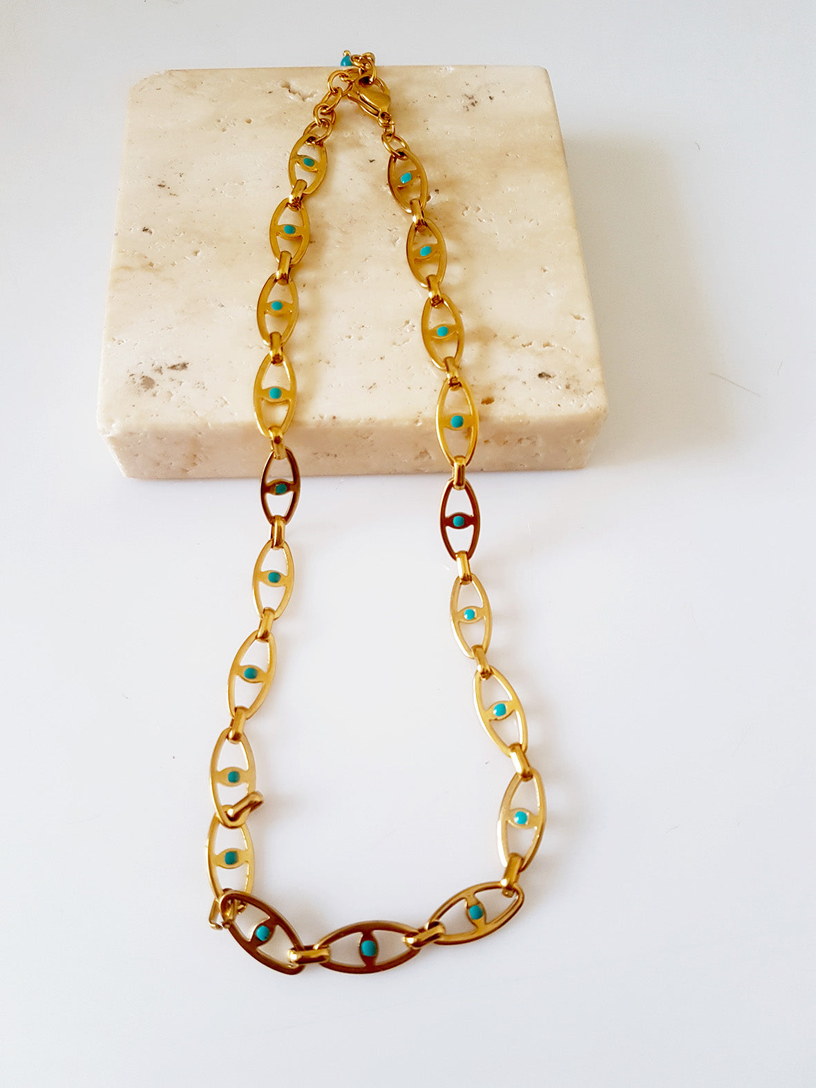 Ατσάλινη αλυσίδα λαιμού με τυρκουάζ σμάλτο - So Cute by Dimi