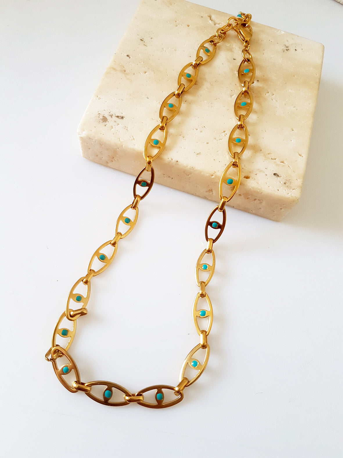 Ατσάλινη αλυσίδα λαιμού με τυρκουάζ σμάλτο - So Cute by Dimi