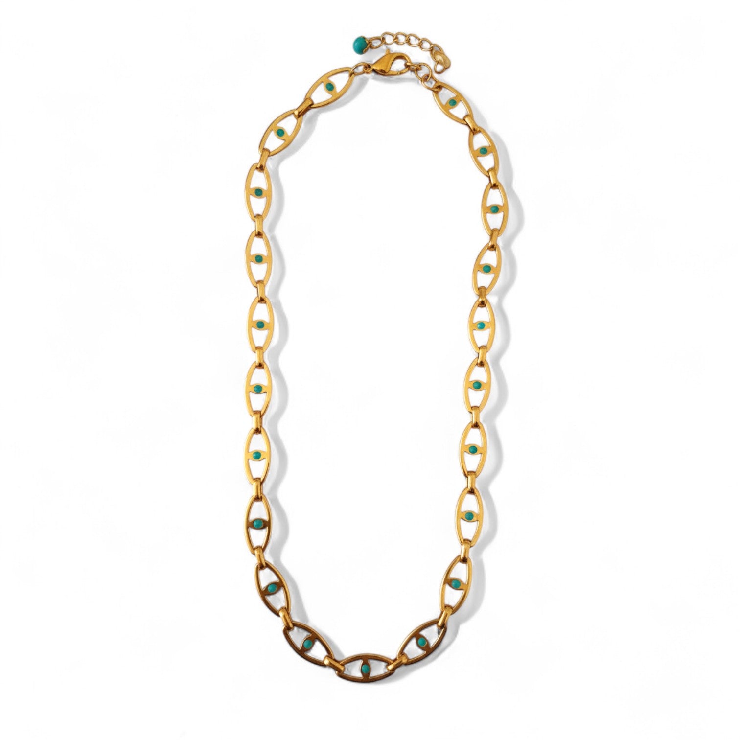 Κολιέ ατσάλινη επίχρυση αλυσίδα με τυρκουάζ σμάλτο – So Cute by Dimi