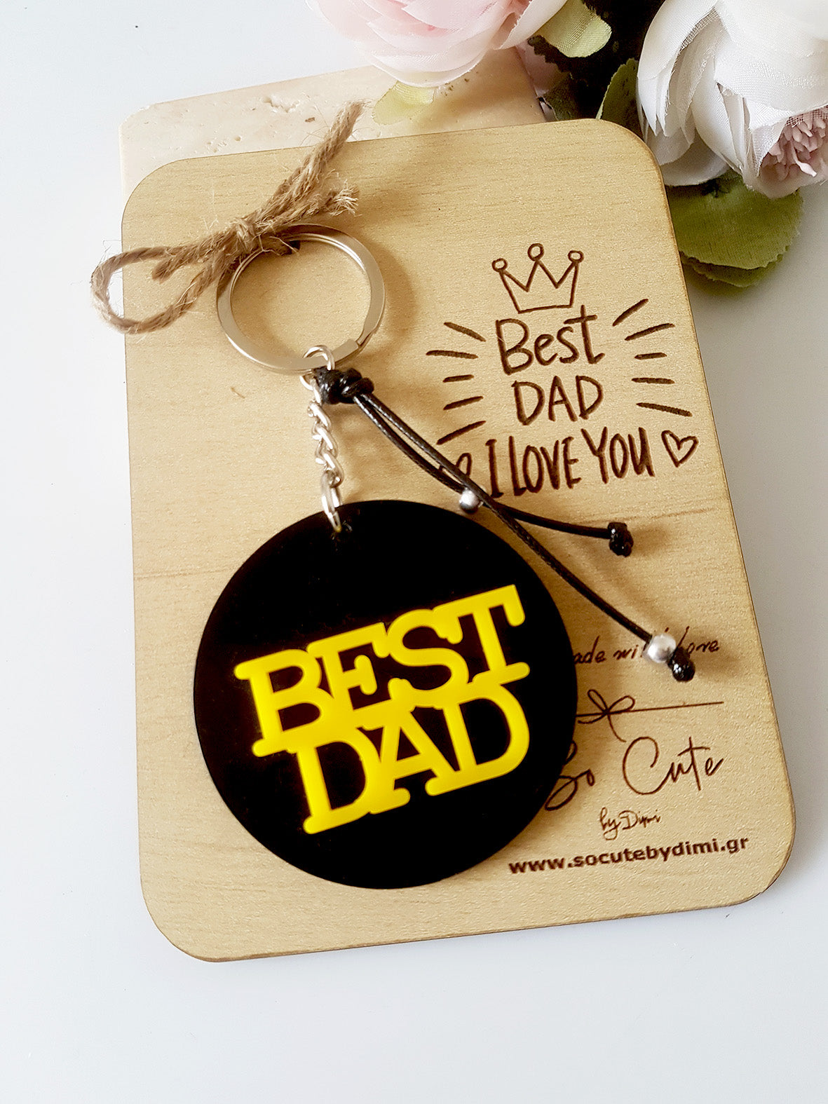 Μπρελόκ Best Dad με ξύλινη πλάτη δώρου - So Cute by Dimi