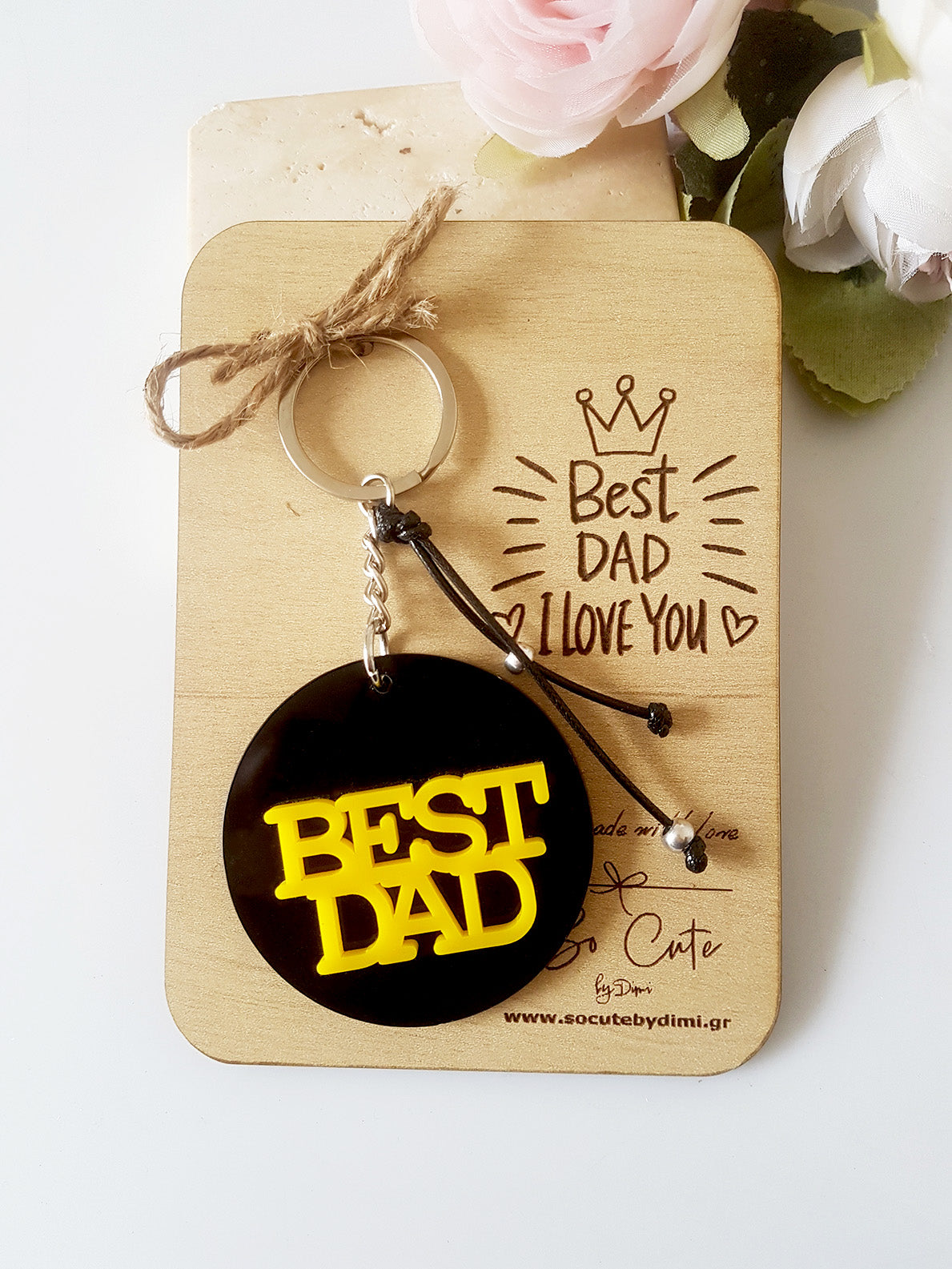 Μπρελόκ Best Dad με ξύλινη πλάτη δώρου - So Cute by Dimi