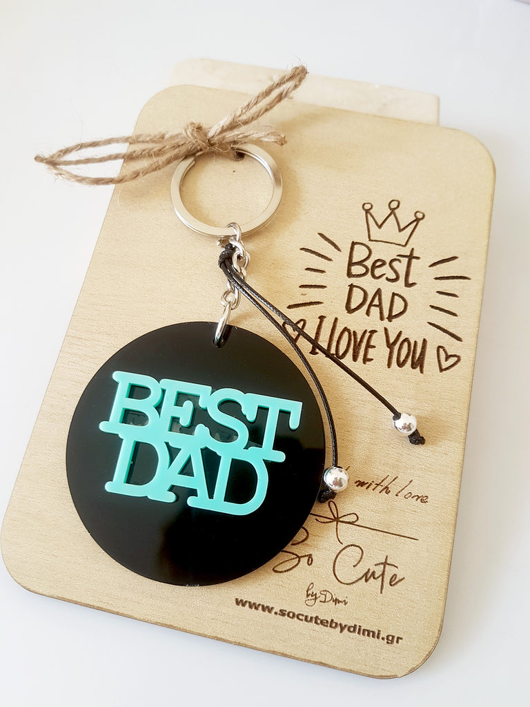 Μπρελόκ Best Dad με ξύλινη πλάτη δώρου - So Cute by Dimi