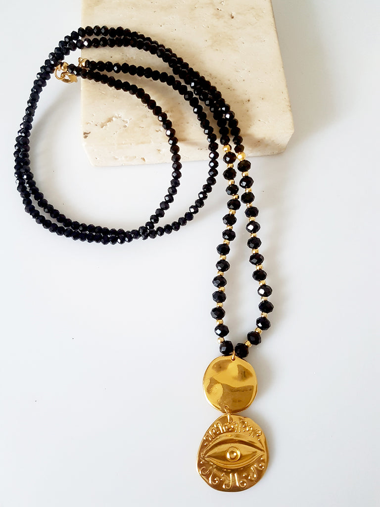 Gold-black coin&eye necklaces Σετ 3 κολιέ - So Cute by Dimi