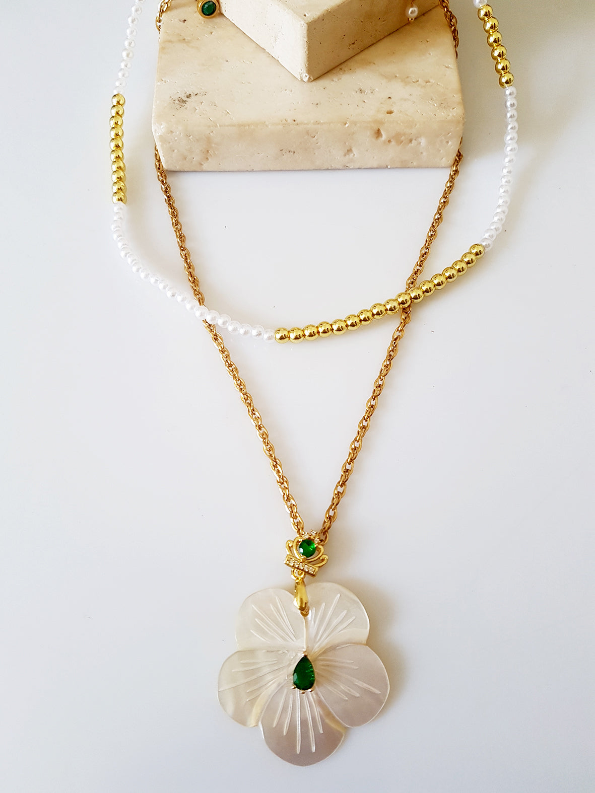 Κολιέ ασύμμετρο με πέρλες και χρυσό αιματίτη - So Cute by Dimi