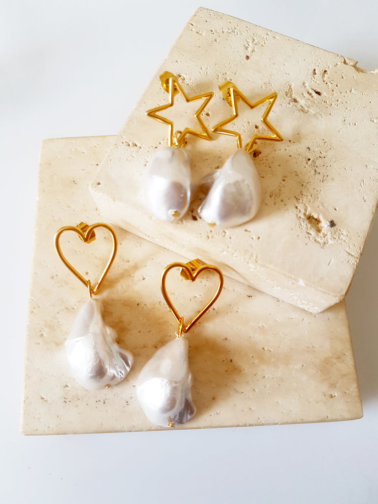 Σκουλαρίκια αστέρι με πέτρα πέρλας - So Cute by Dimi