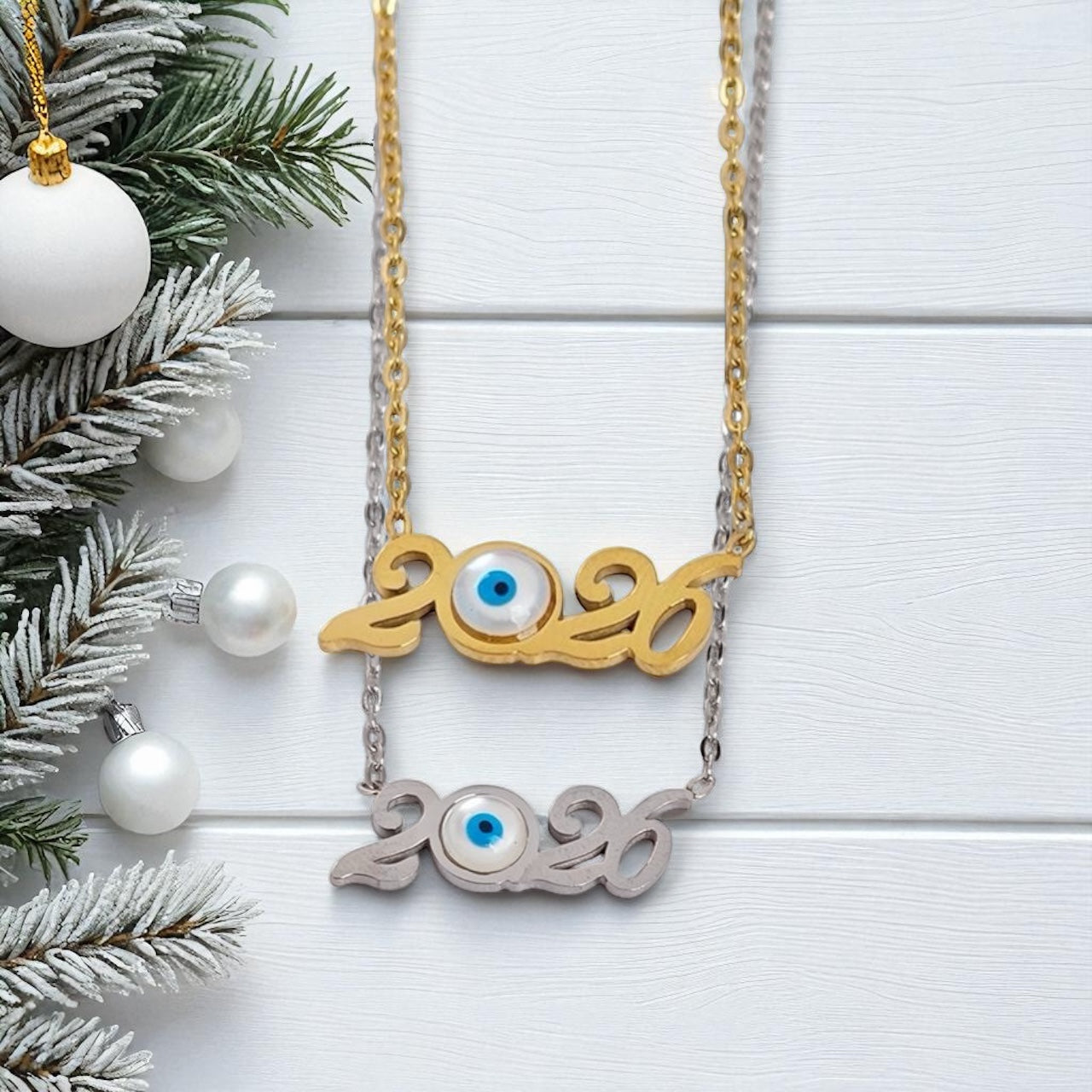 Κολιέ γούρι 2026 από ατσάλι με μάτι σε χρυσό & ασημί – Λιανική & χονδρική So Cute by Dimi