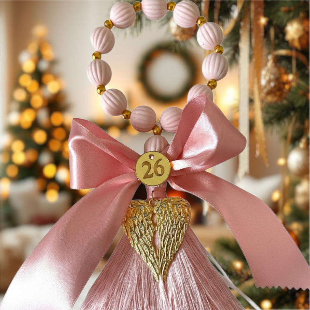 Κρεμαστό γούρι με φτερά αγγέλου, φούντα και σατέν φιόγκο – So Cute by Dimi