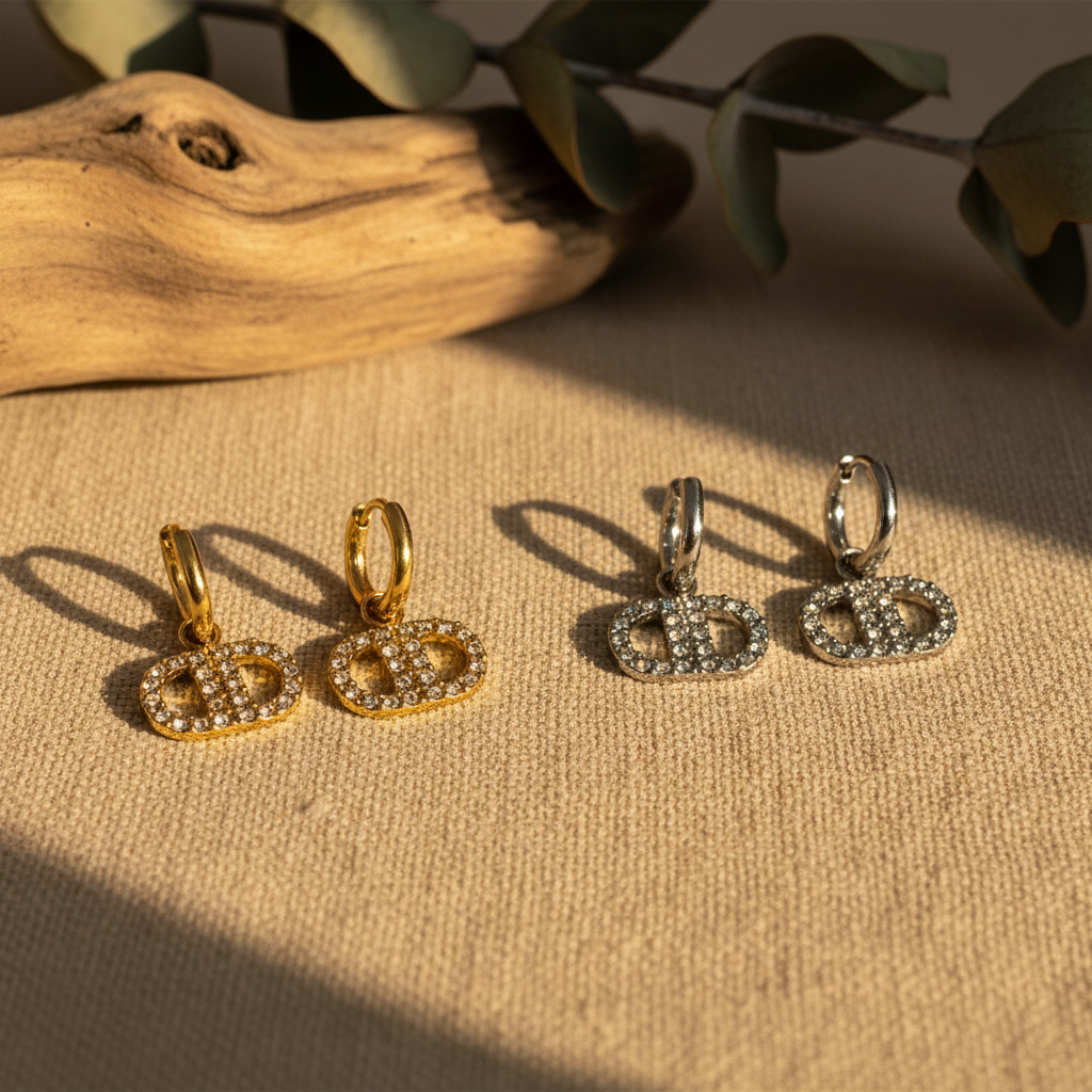 Ατσάλινα σκουλαρίκια κρίκοι με κρυσταλλάκια σε χρυσό και ασημί – So Cute by Dimi
