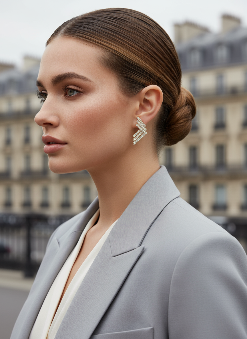 Ασημί ατσάλινα σκουλαρίκια με baguette ζιργκόν, So Cute by Dimi.