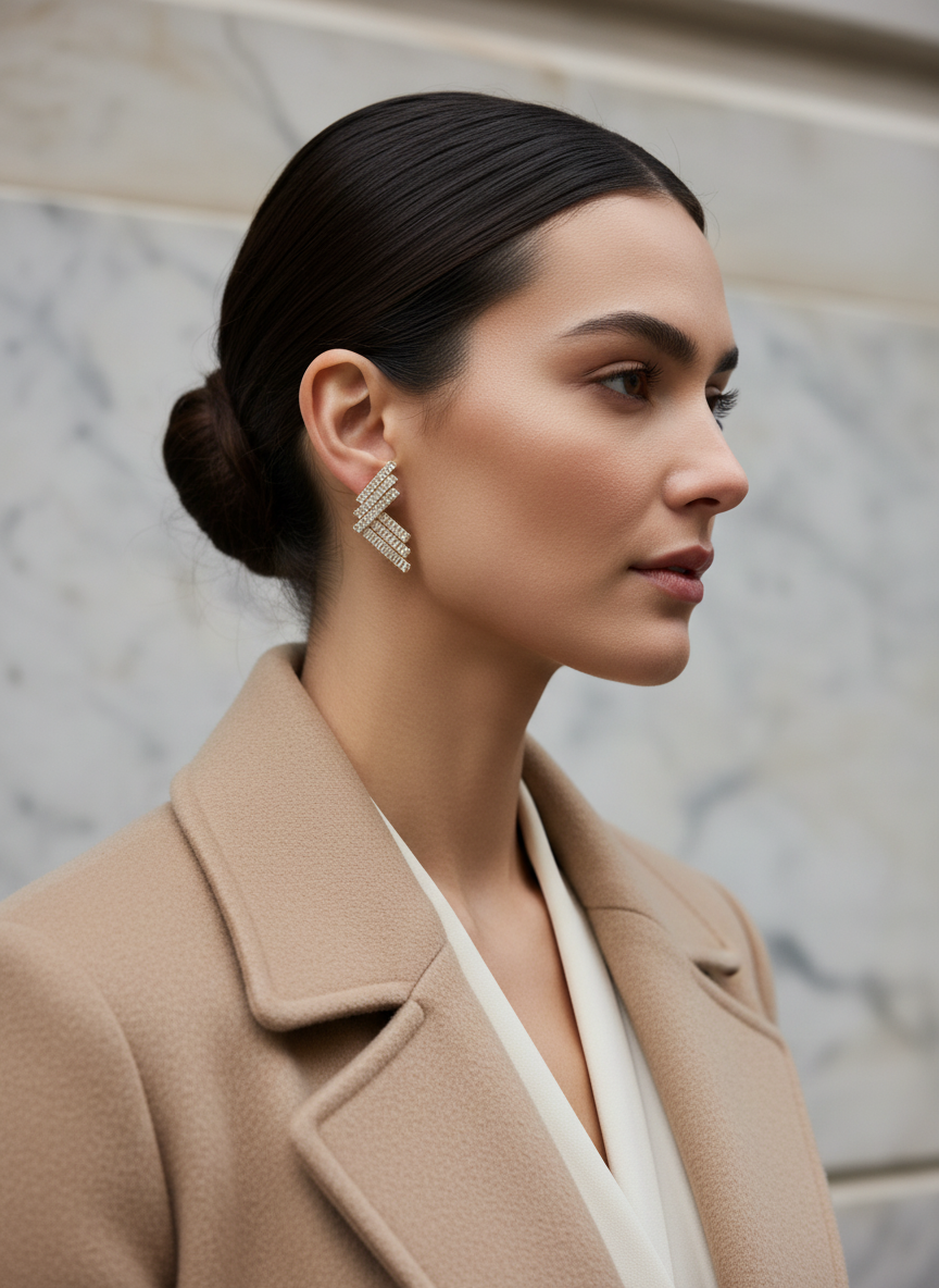 Χρυσά ατσάλινα σκουλαρίκια με baguette ζιργκόν, So Cute by Dimi.