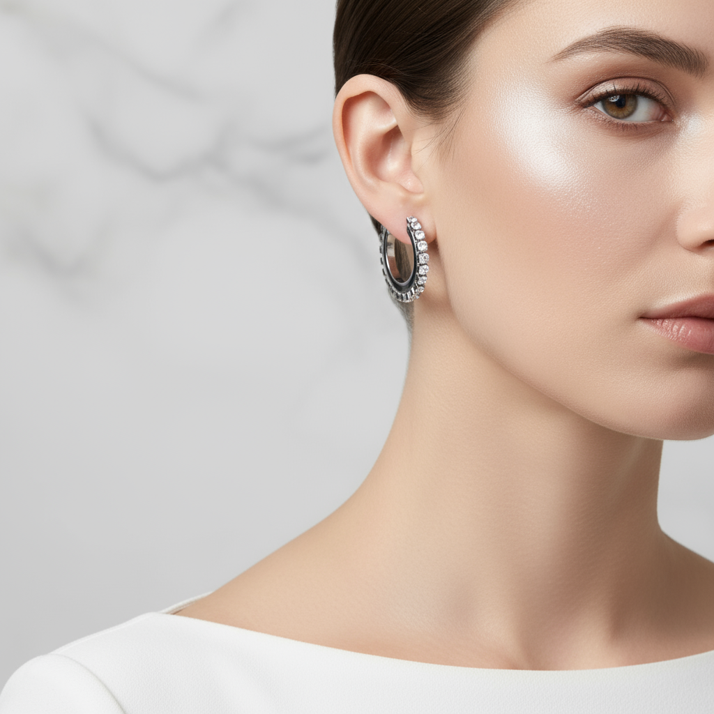 Ατσάλινα hoop σκουλαρίκια με στρας σε χρυσό και ασημί χρώμα – So Cute by Dimi