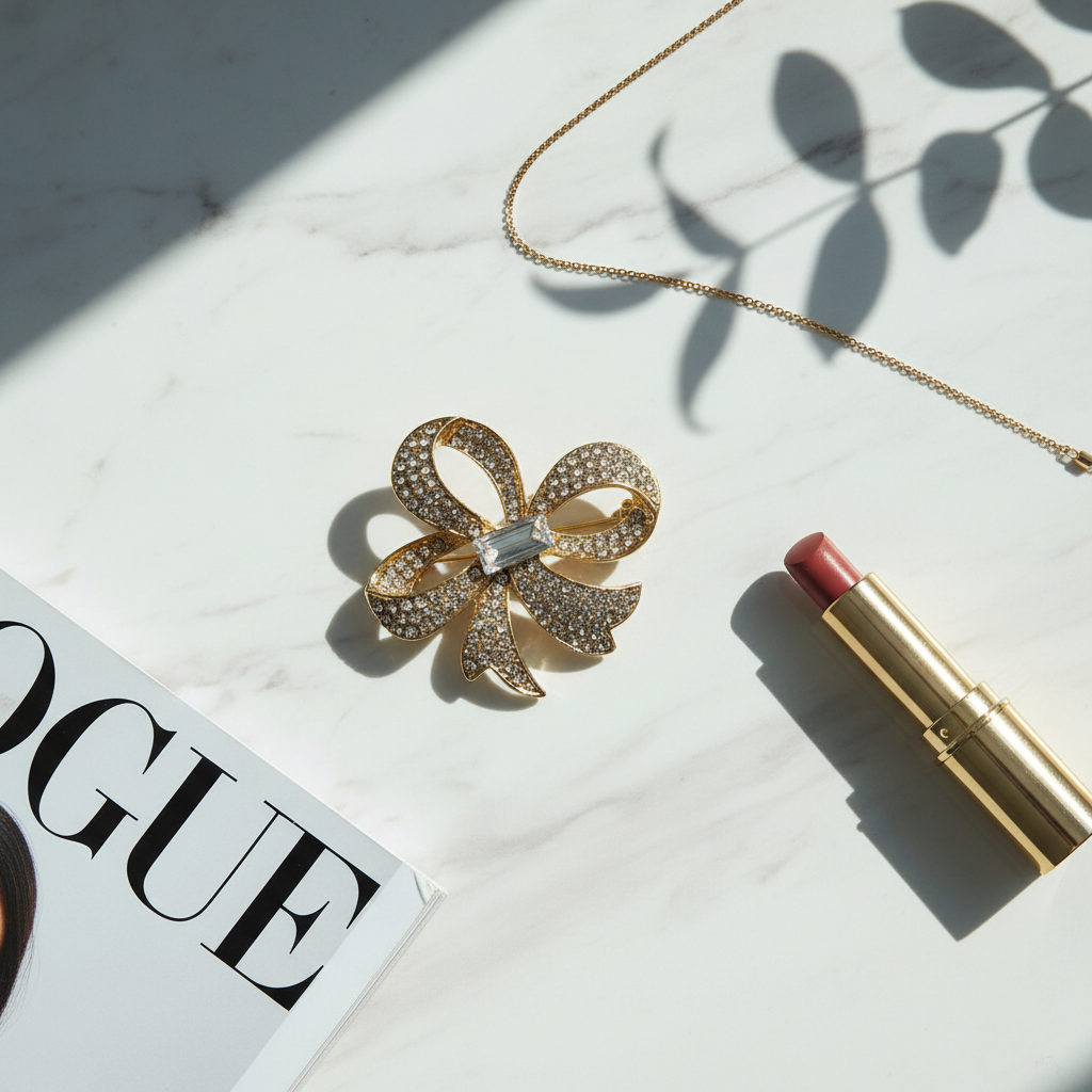 Μεταλλική καρφίτσα φιόγκος με strass σε χρυσό χρώμα – So Cute by Dimi