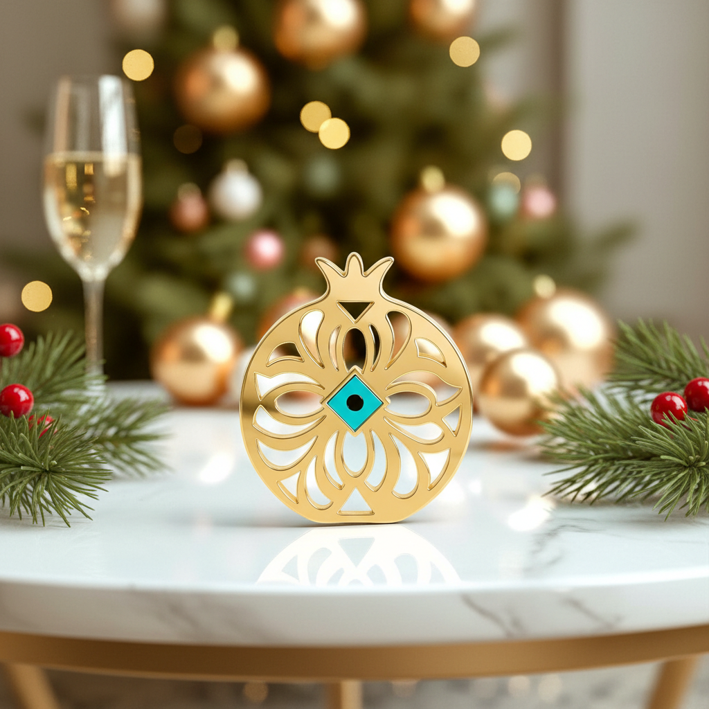 Γούρι 2026 Ρόδι με Μάτι από plexiglass χρυσού καθρέφτη – So Cute by Dimi