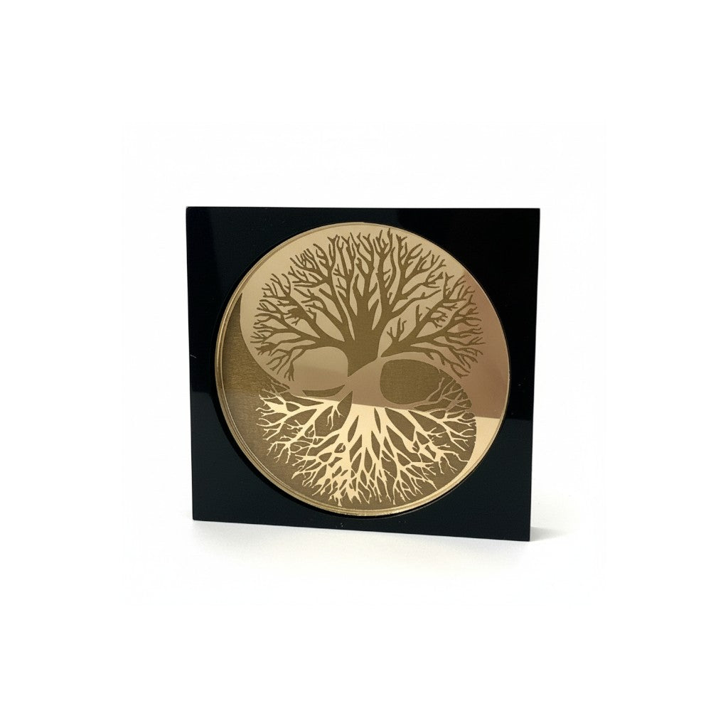 Yin Yang Tree γούρι, επιτραπέζιο χειροποίητο ξύλο & χρυσό plexiglass με Δέντρο Ζωής – So Cute by Dimi